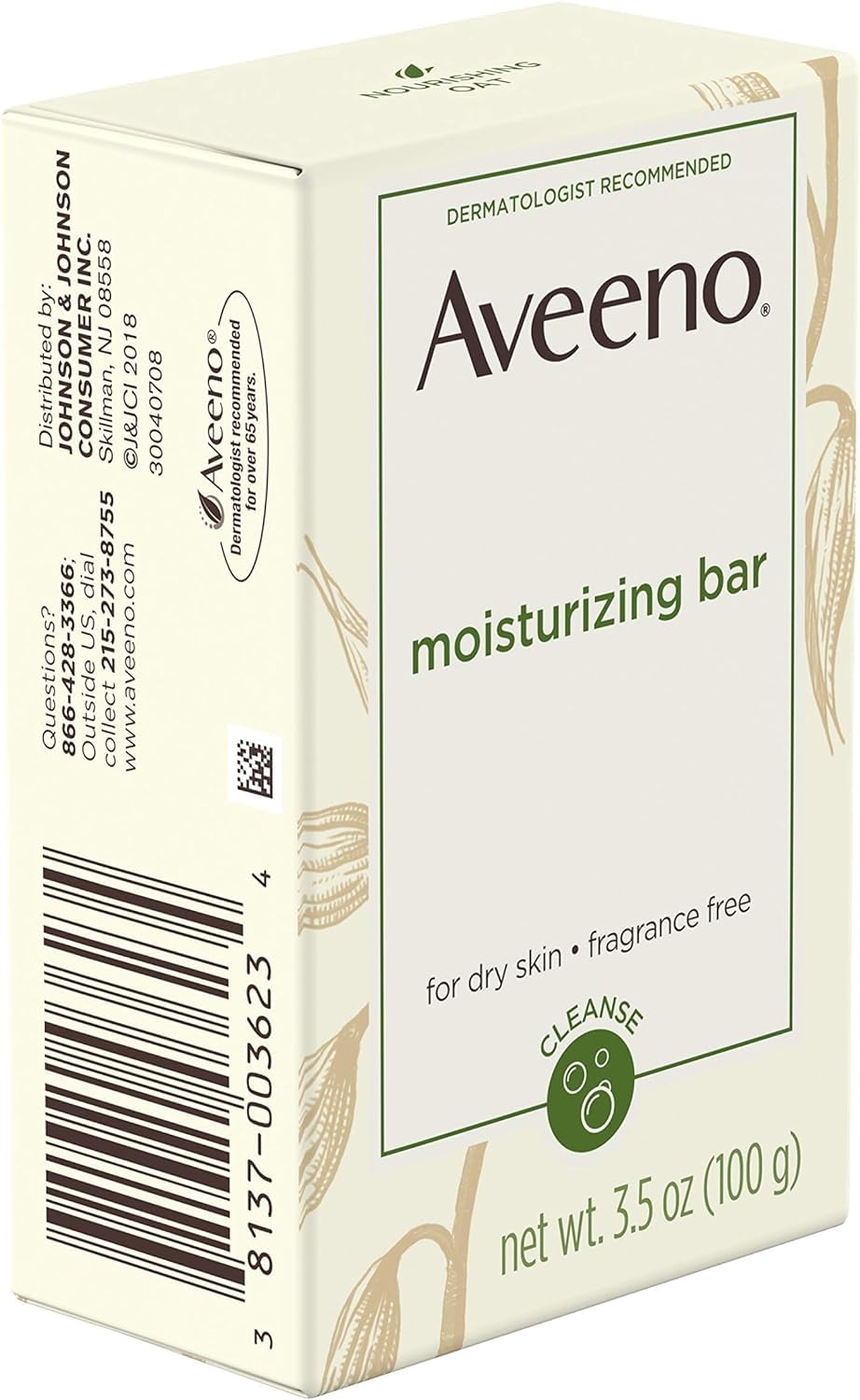 Aveeno Gentle Moisturizing Bar Facial Cleanser with Nourishing Oat for Dry Skin, Fragrance-free, Dye-Free, & Soap-Free, 3.5 oz (Pack of 4)