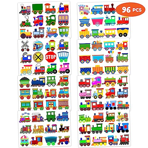 Train Temporary Tattoos for Kids - 96 PCS, 8 Sheets