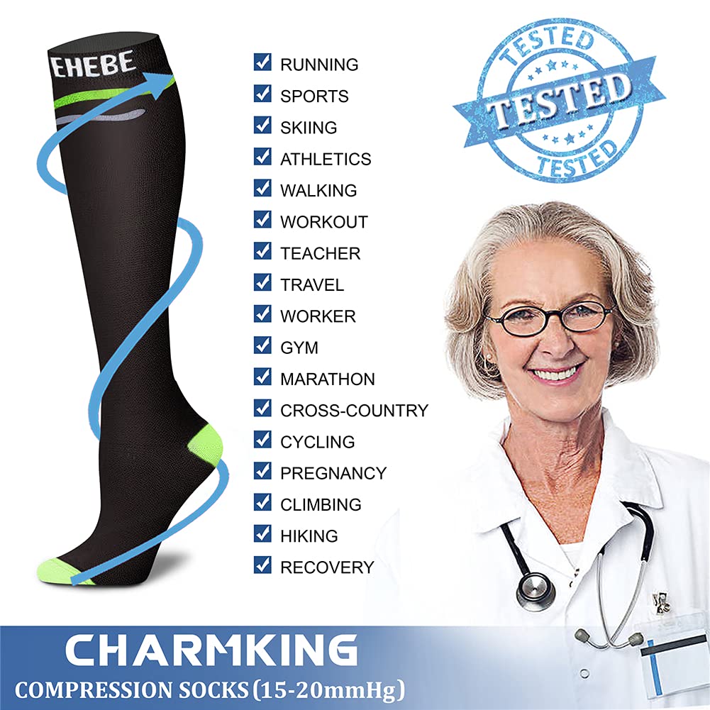 CHARMKING Compression Socks for Women & Men Circulation (3 Pairs) 15-20 mmHg is Best Athletic for Running, Flight Travel, Support, Cycling, Pregnant - Boost Performance, Durability (S/M, Multi 18)