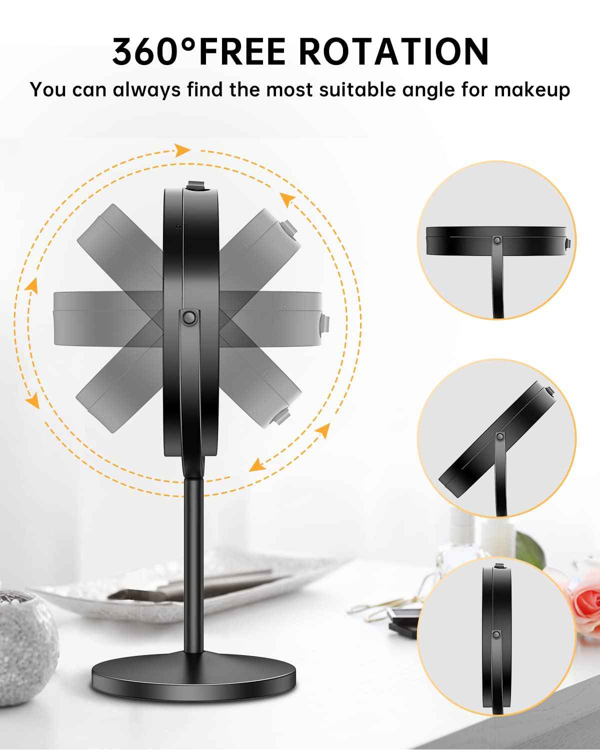 Gospire 7" Lighted Makeup Mirror with Magnification 10X/1X Double Sided, Round Magnifying LED Vanity Standing Cosmetic Shaving Mirror with Battery Operated, Cordless Portable for Bathroom Bedroom