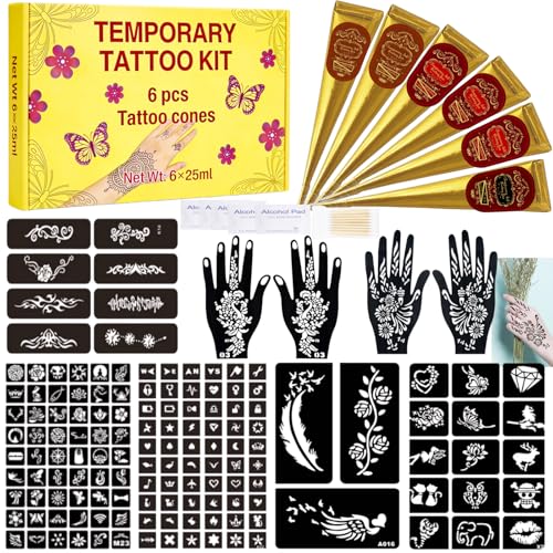 141 Pcs Temporary Tattoo Kit with Stencils & 6 Inks