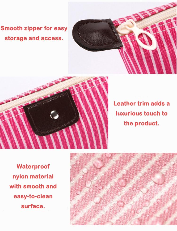Travel Makeup Bag Set - Pink Nylon Cosmetic & Toiletry Organizer - 2 Pack