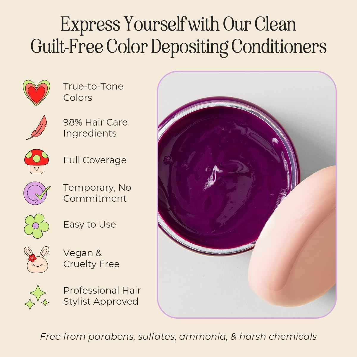 INH Hair Dye Set - Fuchsia Crystal Pink & Violet Semi Permanent Hair Color Duo, Vegan Color Depositing Conditioner, Ammonia & Sulfate-Free, No Bleach, No Peroxide, Ready to Use Bundle, 6oz