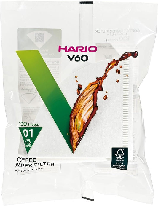 Hario V60 Paper Coffee Filter, Size 01, White, 100ct