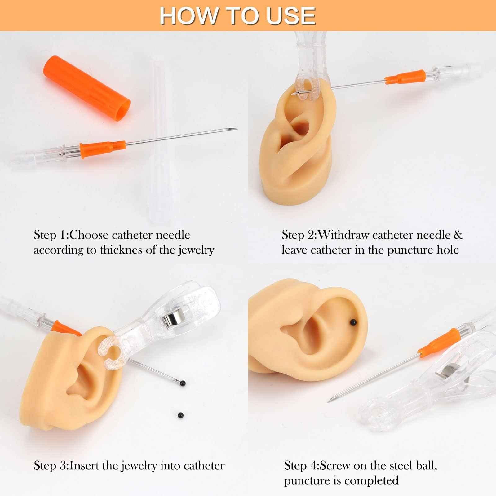 50Pcs Piercing Needles 14g 16g 18g 20g 22g IV Catheter Needles for Ear Nose Lip Tongue Belly Nipple Cartilage Piercings Disposable Stainless Steel Hollow Body Piercing Needles Tool