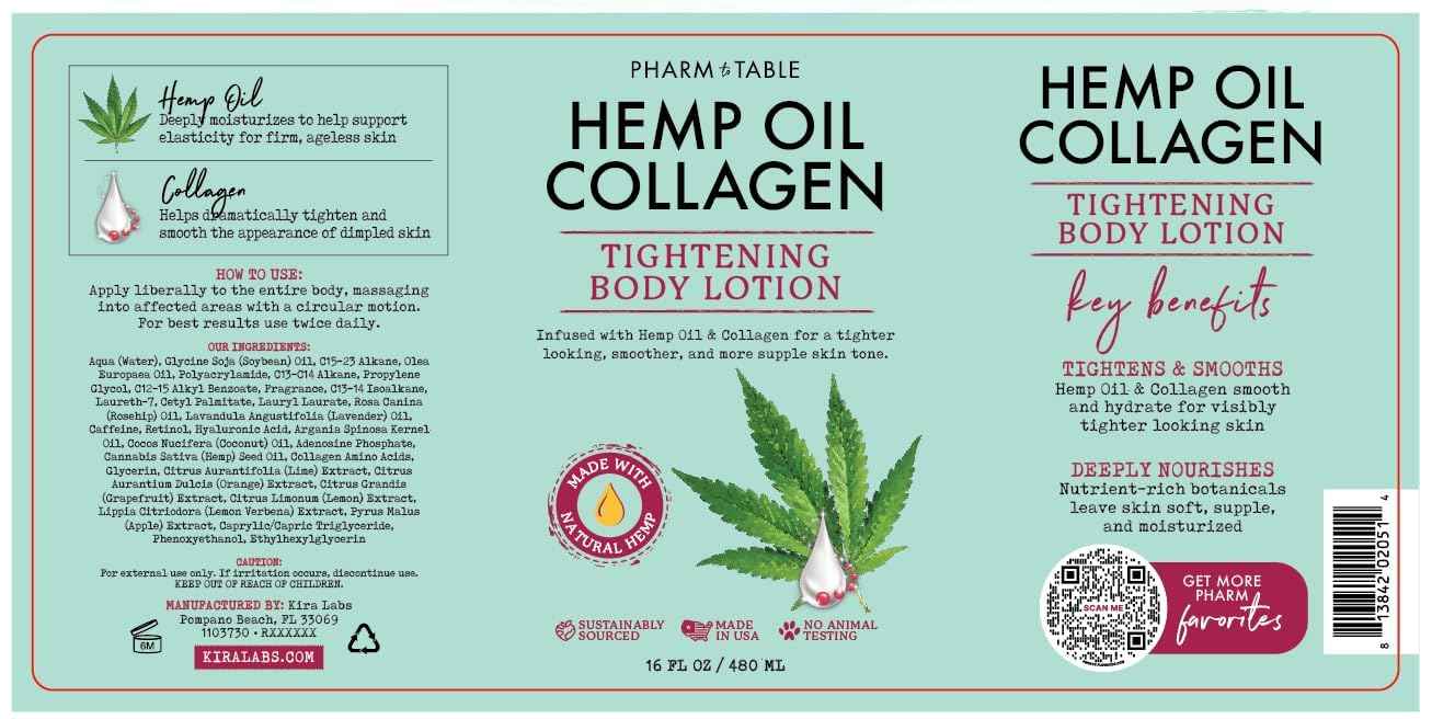 PHARM TO TABLE Hemp Oil Collagen Tightening Body Lotion 480ml