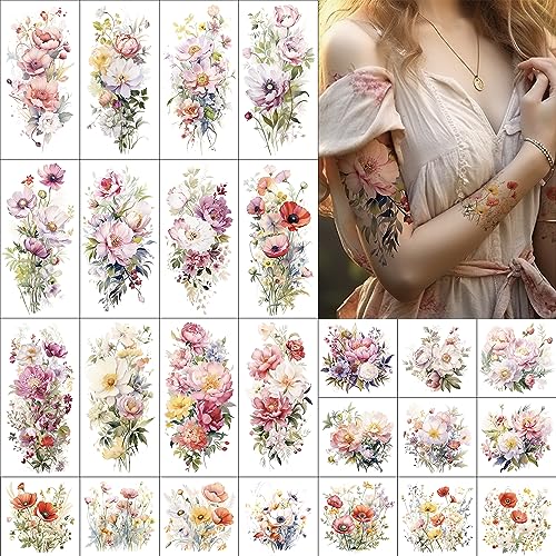 Watercolor Floral Temporary Tattoo Sleeves - 25 Sheets Kit