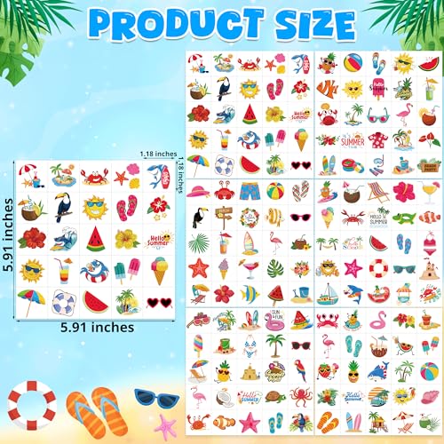 150 Summer Temporary Tattoos, 6 Sheets Waterproof