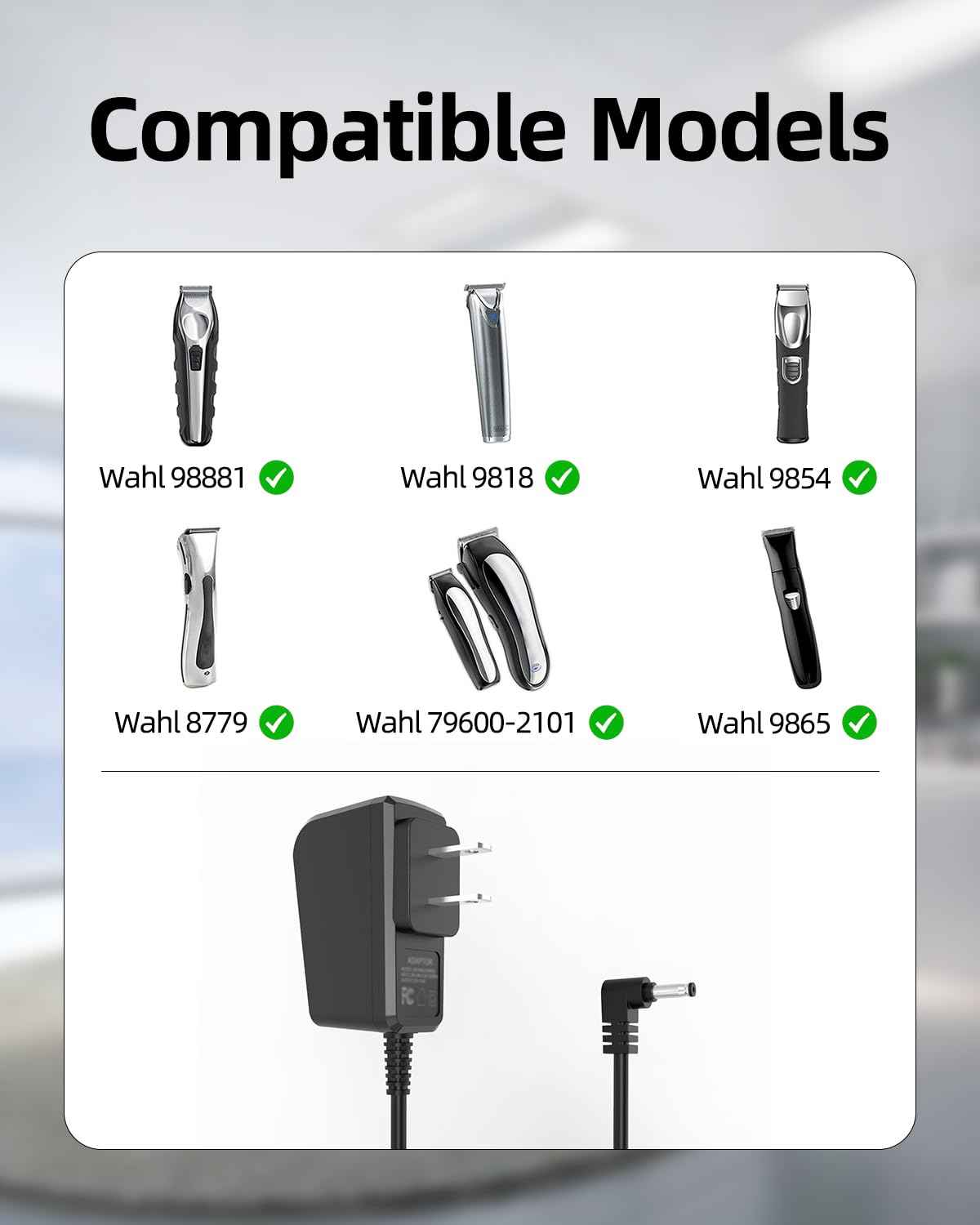 Charger Fit for Wahl Trimmer Model 9888L WNT-9 9818L 9854L 9918D WNT-8 5622 5623 9880L 9766 9918C Beard Grooming Clippers Shaver Razor Replacement Power Cord Supply for S003HU0420060