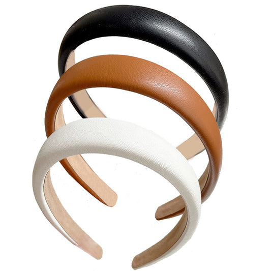 Lvyeer 3 Pack Padded Leather Headbands for Women - Fashion Wide Non-Slip Hair Hoops