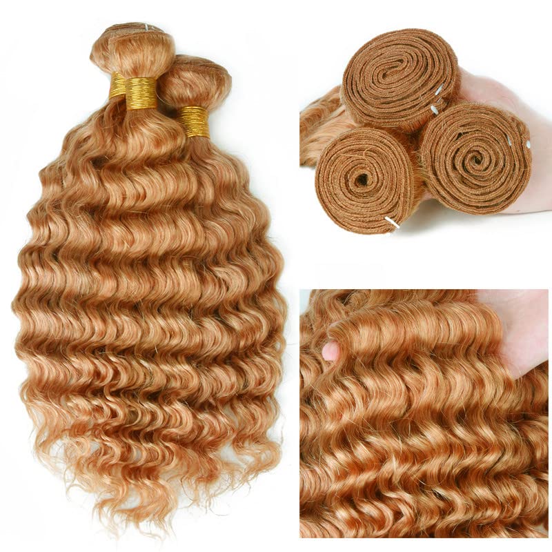 #27 Honey Blonde Deep Wave Hair Bundles 3-Pack 22-26 Inch