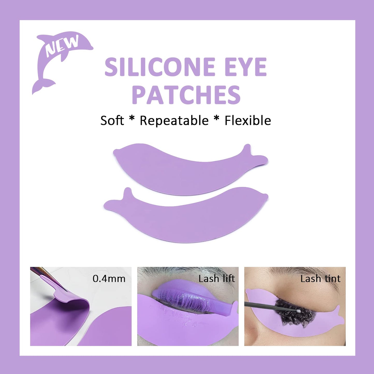 22 Piece Silicone Lash Lift Pads, PERMANIA Eyelash Perm Curler Makeup Tools for Eyelash Lifting, Reusable Dolphin Eye Patch & Lash Ribbon Salon Grade (Purple)