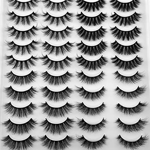 JIMIRE 20 Pairs False Eyelashes 4 Styles Mink Eyelashes Fluffy Pack 3D Volume Faux Mink Cat Eye Lashes Pack