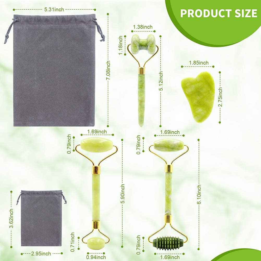 Jade Roller & Gua Sha Set, 4 in 1 Gua Sha Facial Massage Tool Beauty Face Roller Tools for Neck, Eyes, Body Muscle Relaxing and Relieve Fine Lines and Wrinkles