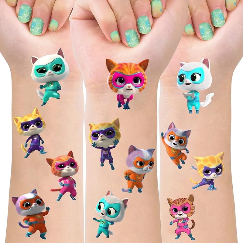 Super Cats Temporary Tattoos for Kids - 8 Sheet Set