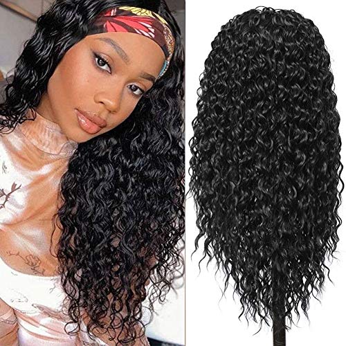 Curly Headband Wig 24" Glueless Heat Resistant Black Women