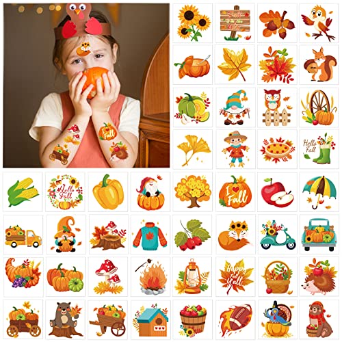 HOWAF 96 Pcs Thanksgiving Temporary Tattoos, 48 Fall Harvest Designs