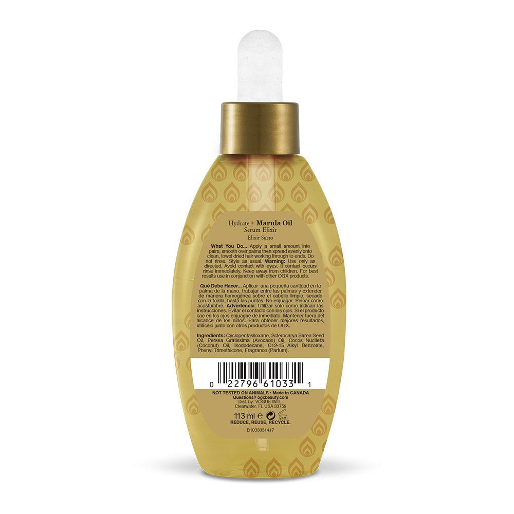 OGX Hydrate and Marula Oil Serum Elixir, Gold 3.8 Fl Oz (Pack of 2)