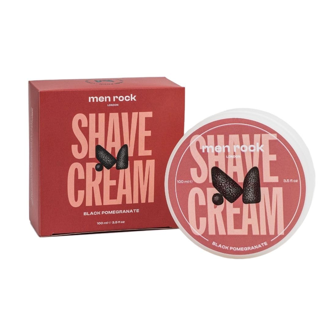 Men Rock Black Pomegranate Shave Cream for a Classy Wet Shaving Experience, Deeply Hydrates and Nourishes Skin, Cruelty Free, Black Pomegranate and Spicy Black pepper Fragrance 100ml