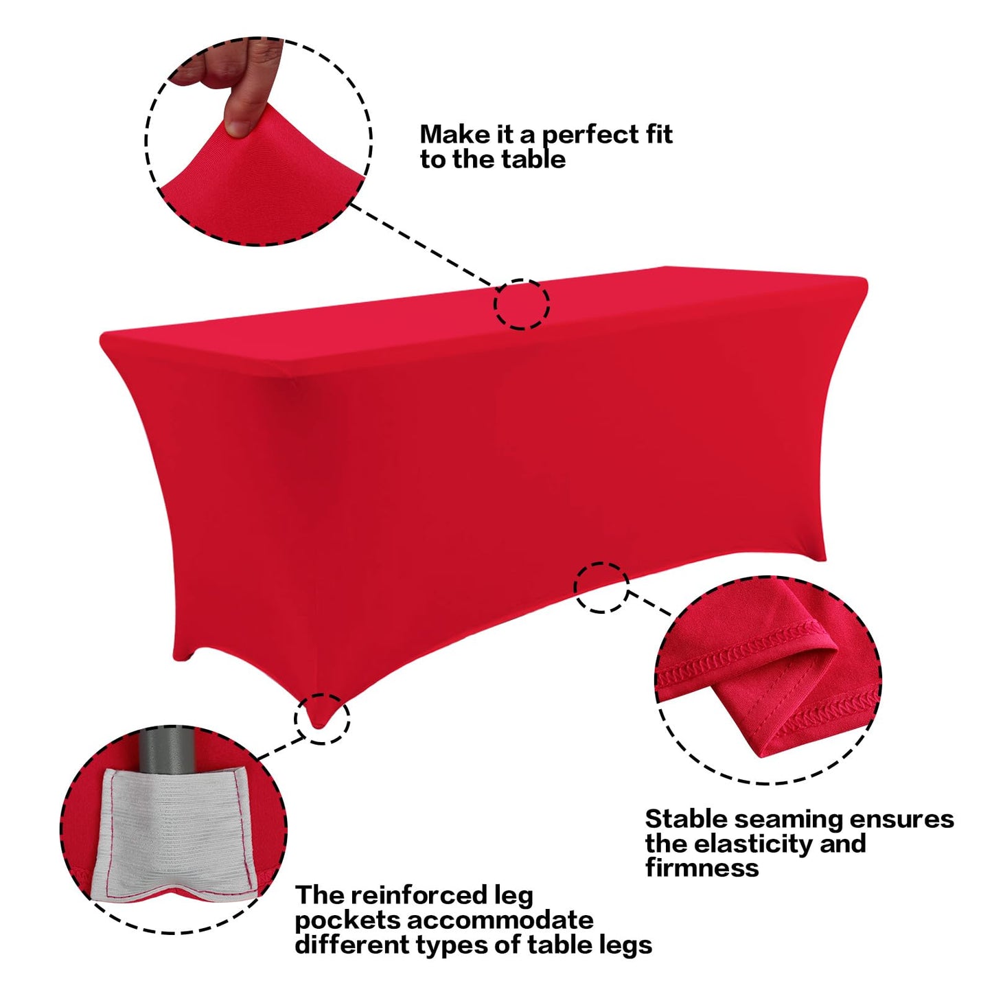 IVAPUPU 4FT Table Cloth for Rectangular Fitted Events Stretch Red Table Covers Washable Table Cover Spandex Tablecloth Table Protector for Party, Wedding, Cocktail, Banquet, Festival