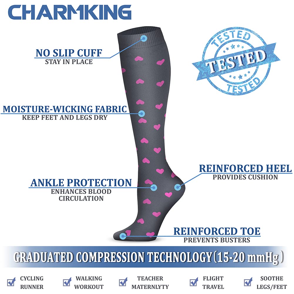 CHARMKING Compression Socks for Women & Men Circulation (3 Pairs) 15-20 mmHg is Best Athletic for Running, Flight Travel, Support, Cycling, Pregnant - Boost Performance, Durability (S/M, Multi 41)