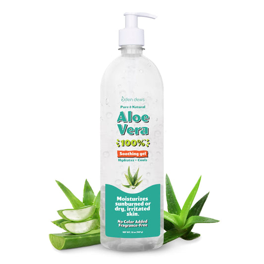 Eden Dews Aloe Vera Gel for Skin- 100% Pure & Natural Organic, Moisturizing, Face Skin & Hair Care, Sun Burn Relief, Hydrating & Soothing for Dry Skin, Made in USA, Unscented, 32 oz (Pack of 2)