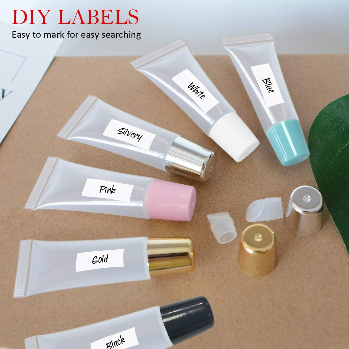 AMORIX 50PCS Lip Gloss Tubes 15ml White Lip Gloss Containers Empty Lip Balm Tubes Refillable Cosmetic Squeeze Lipgloss Tubes + 2 x 20ml Syringes Tag Labels for DIY Lip Gloss Base Glitter