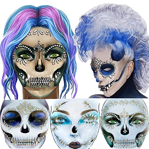 Day of the Dead Face Jewels Tattoo Stickers, Rhinestone Skull Gems