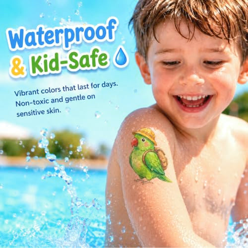 96 Rainforest Bird Temporary Tattoos for Kids
