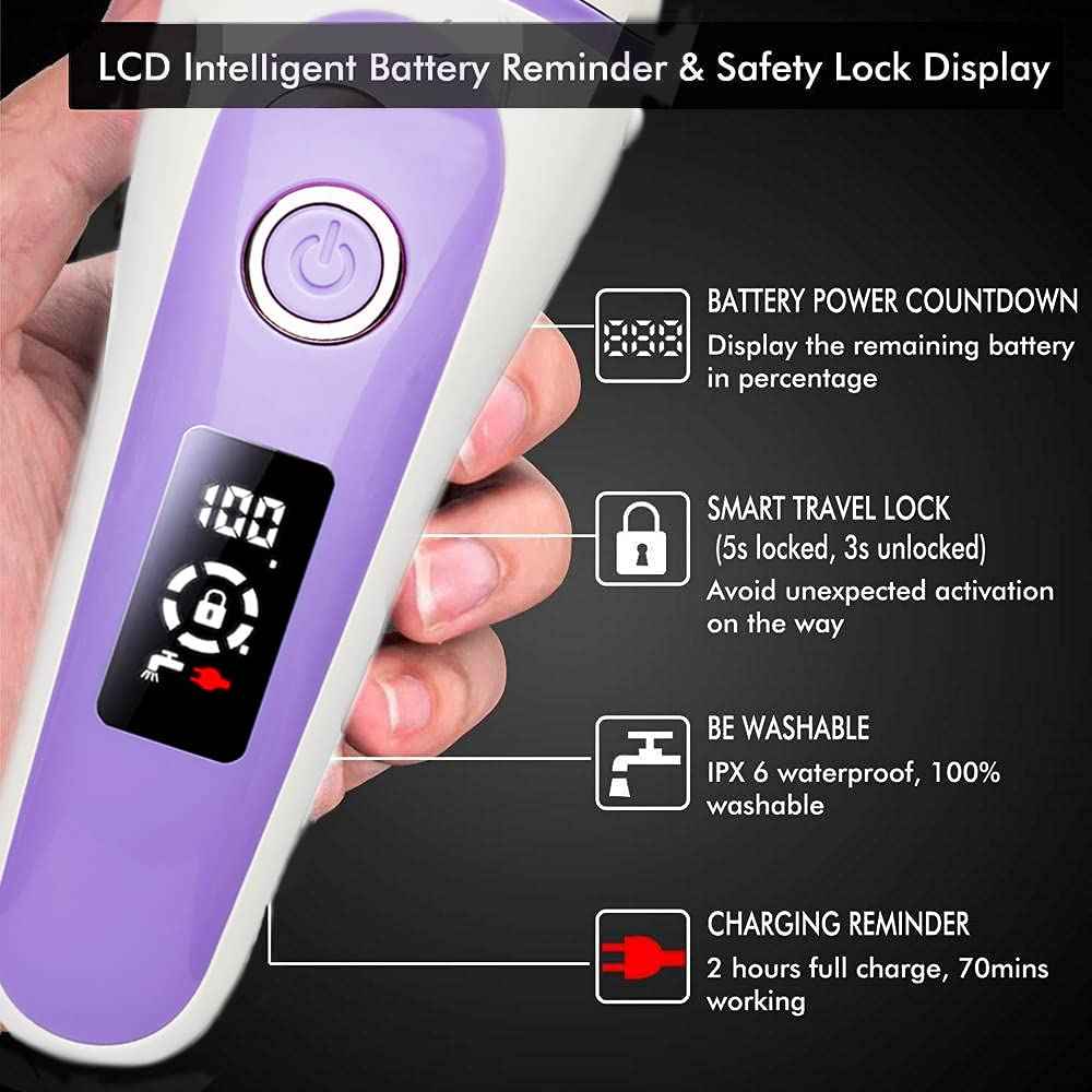 Electric Lady Shaver Bikini Trimmer Wet & Dry Rechargeable Cordless Painless Electric Razor for Women, LED Display Razor for Legs Underarms (Violet)