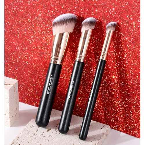 Angled Foundation Brush Contour Conceal Brush Set, 3Pcs Angled Synthetic Kabuki Makeup Brush for Face Blush Bronzer Travel Buffing Stippling Contour Powder Liquid Blending