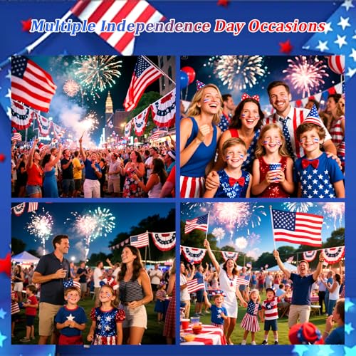 Boko 4th of July Patriotic Glitter Face Stickers, 4Pcs Red White Blue Temporary Tattoos, Self Adhesive Art Sticker Face Tattoos for Independence Day Memorial Day Veterans Day Flag Rave Party
