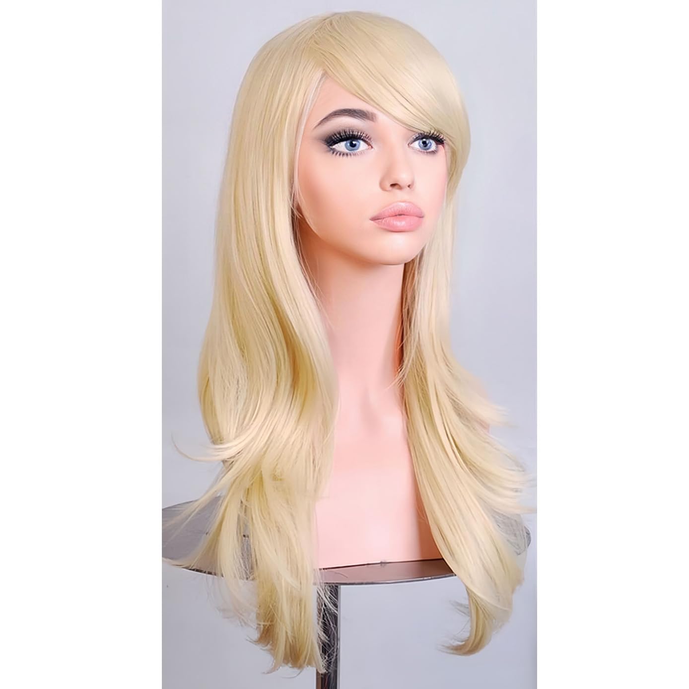 BERON Blonde Women Wigs Long Wavy Girls Wigs with Bangs Light Blonde Wave Heat Resistant Synthetic Wigs for Daily Wigs Wig Cap Included