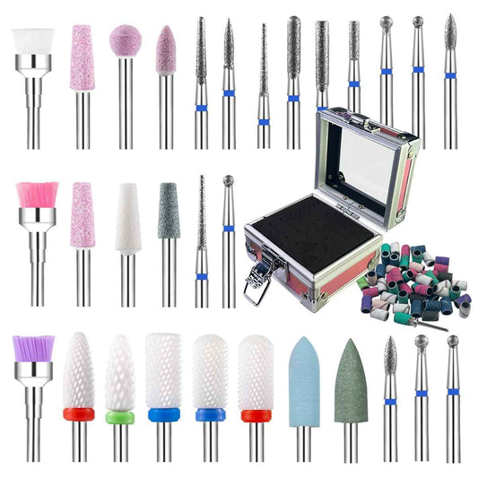 30 Pcs Nail Drill Bits Set with Stylish Nail Drill Bit Holder and Sanding Bands for Nail Drill,Professional Diamond Ceramic Nail Drill Bit for Electric Nail Drill Machines with 2/32" Interface