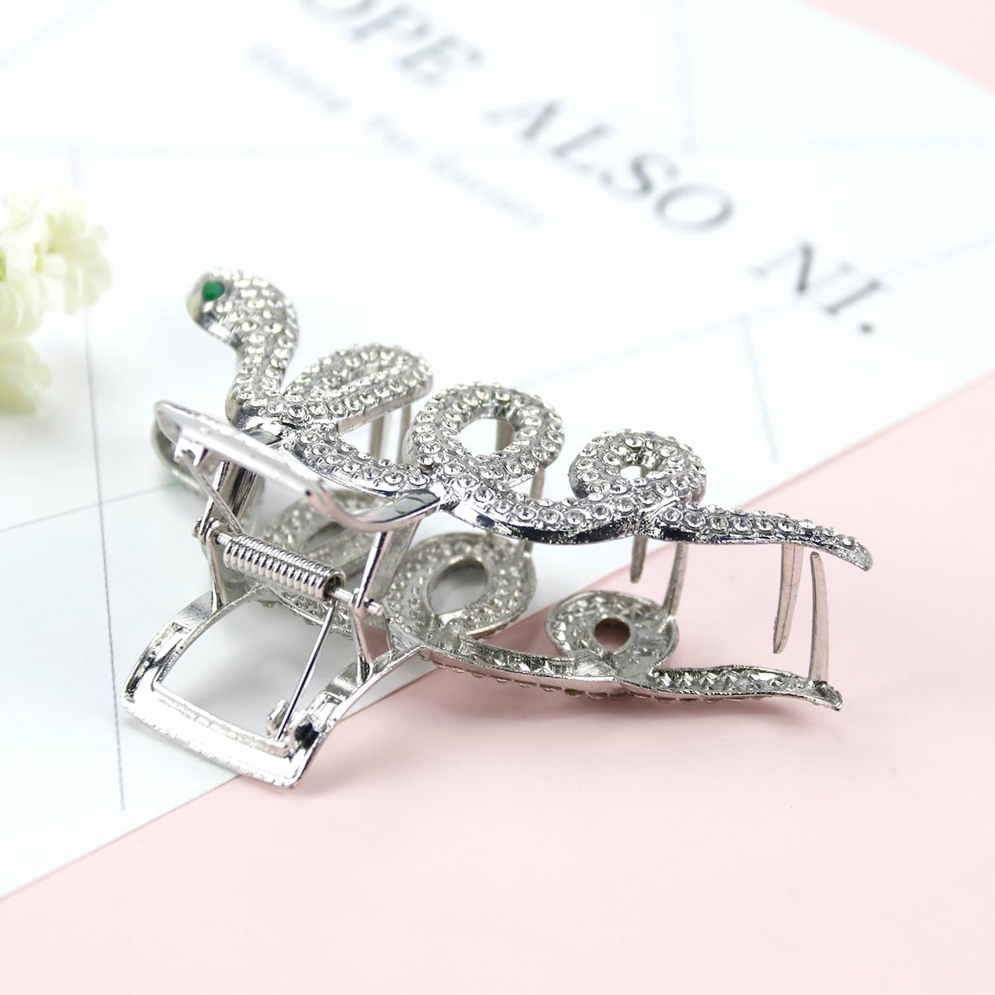 Snake Hair Clips Claw for Thick Hair for Women Halloween Hair Accessories Clips Non-slip Rhinestone Metal Silver Hair Claw Clips French Hair Barrettes for Hair Styling 1Pcs