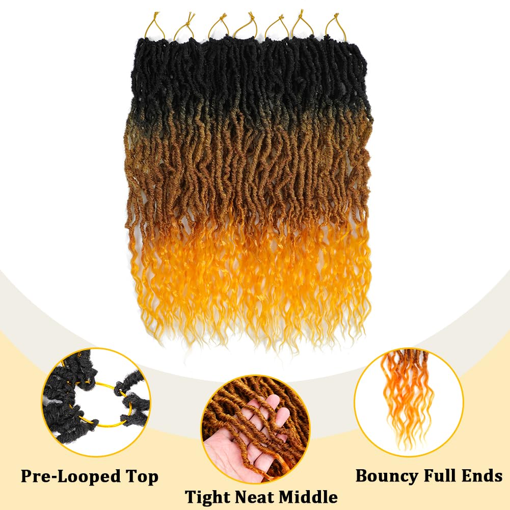 Faux Locs Crochet Hair (18 Inch) XCRUIQO Soft Locs with Curly Ends Goddess Locs Synthetic Boho Crochet Faux Locs for Women Pre Looped (7 Packs, Honey Orange)