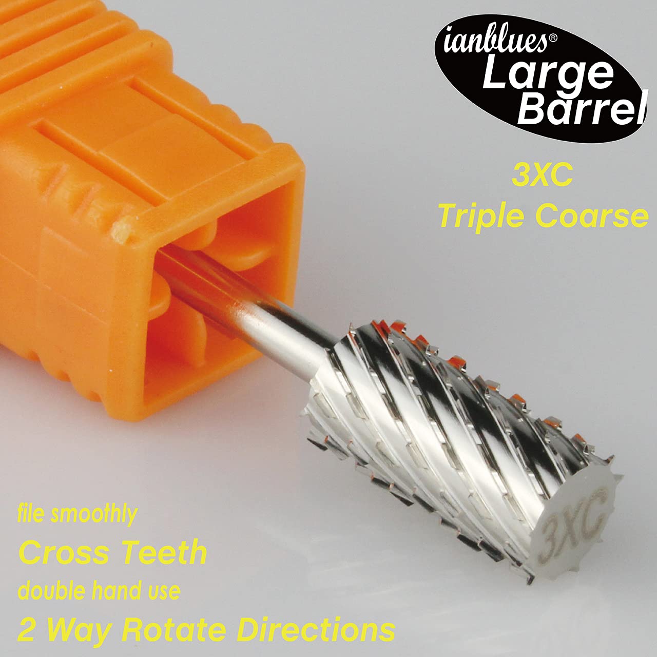 ianblues Nail Drill Bit, Large Barrel, Professional E-Filing for Acrylics and Gel Nails, 3/32” (Triple Coarse - 3XC)