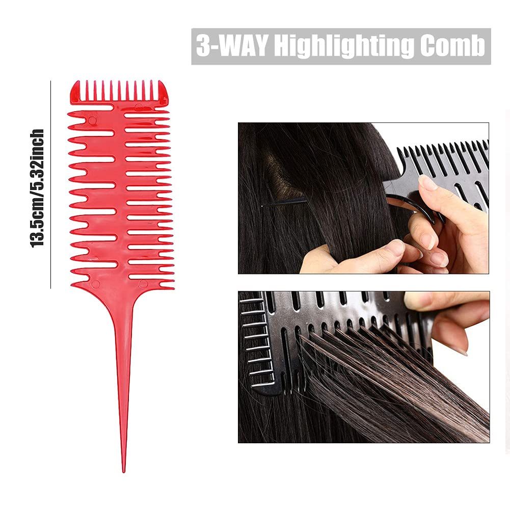 Fox Baby Comb, 4 Pcs Red - Highlighting Professional Styling Comb, Metal Rat Tail Teasing Comb, Dyeing Comb Foiling Comb for Home Hairstylist Barber Styling Weaving