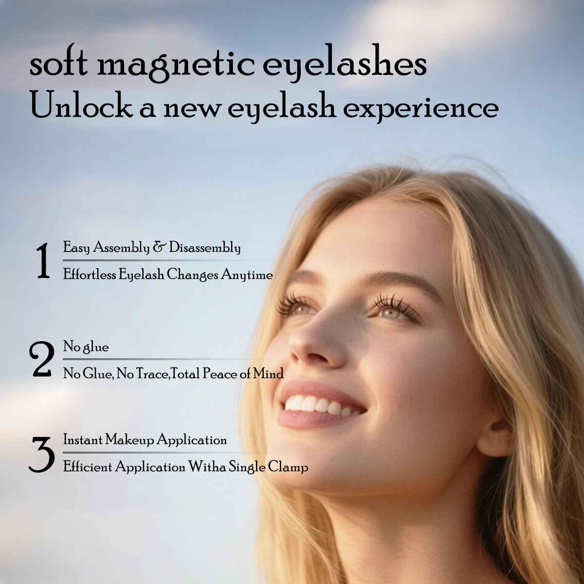 Soft Magnetic False Eyelashes, Reusable, Natural Look, No Glue Required, with Portable Storage Case, Black