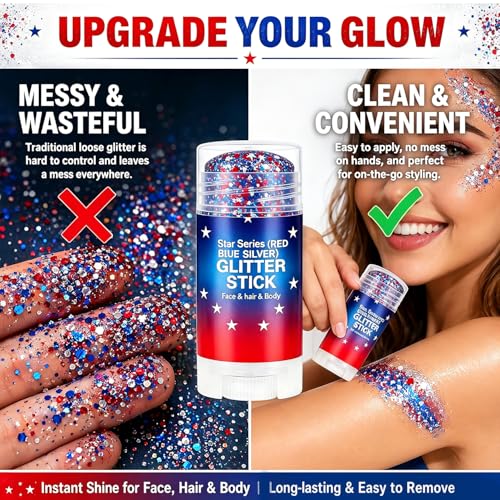 Red White Blue Glitter Stick for Face & Body