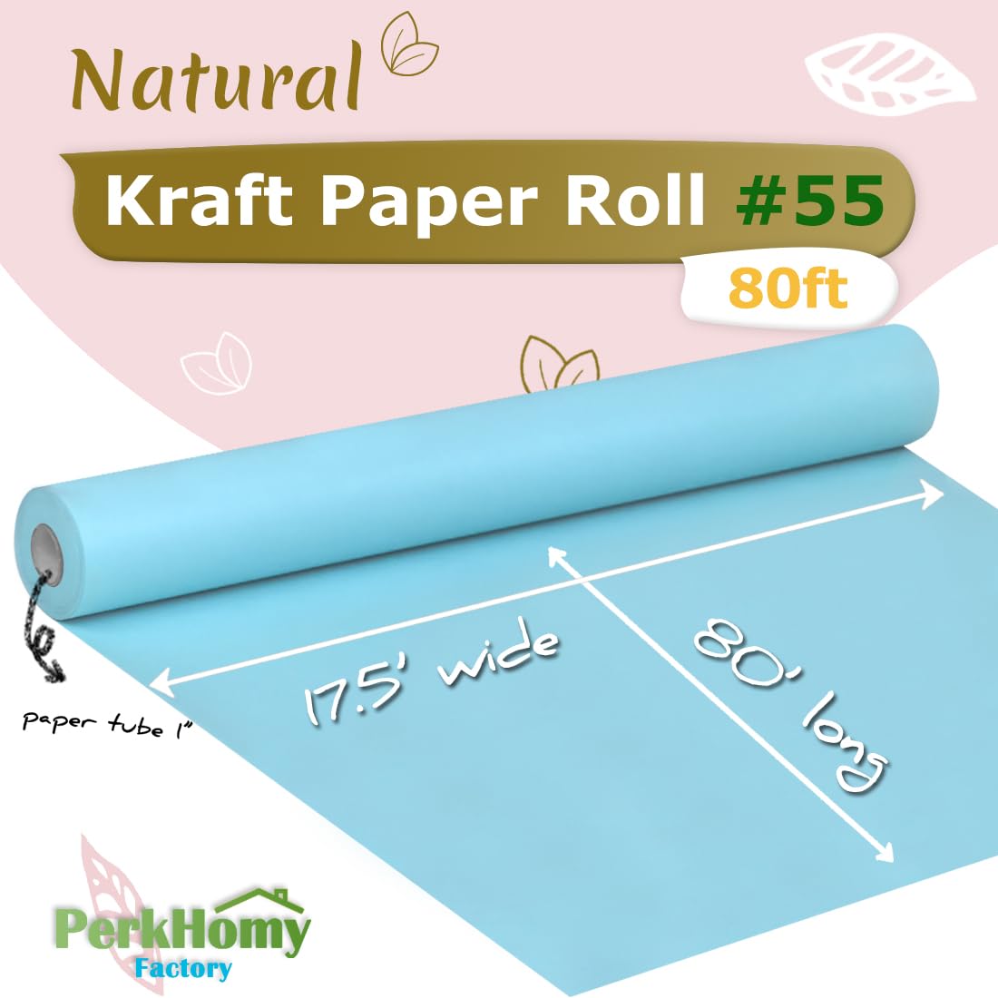 PerkHomy Light Blue Kraft Paper Roll 17.5" x 960" (80') for Gift Wrapping Bouquet Flower Kids Art Painting Craft Writing Packaging Shipping 80GSM 55LB (Light Blue, 17.5" x 80')