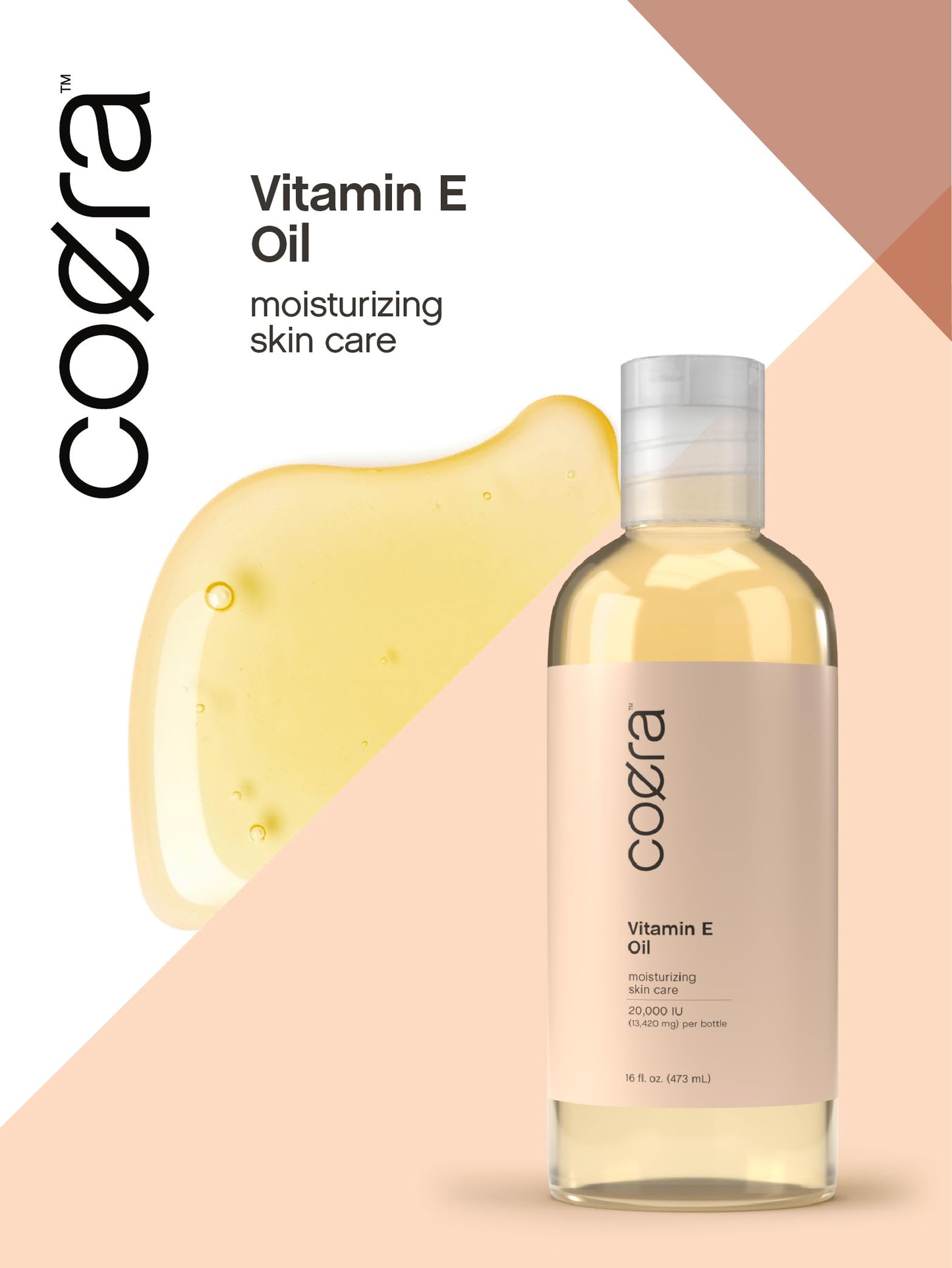 Coera Vitamin E Oil | 20,000 IU | 16 fl oz | Moisturizing & Hydrating for Skin, Face, Hands and Body | Free of Parabens, SLS, & Fragrances