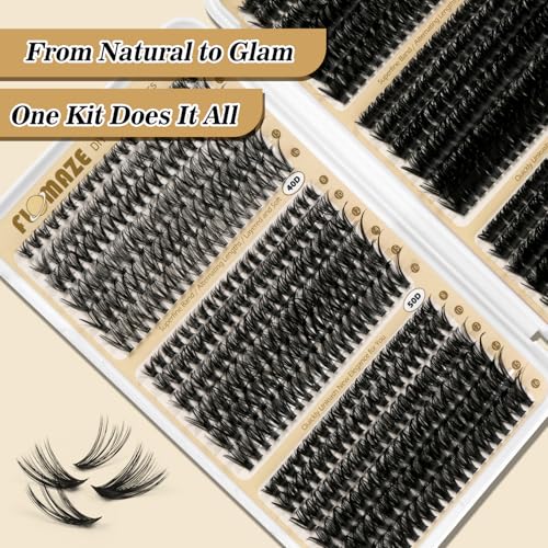 Lash Clusters Kit, 30D-100D Individual Lashes Kit, 708 pcs Lash Clusters Eyelash Extension Kit, 0.07mm Thickness Soft False Lashes with Lash Bond and Seal (30D/40D/50D/60D/80D/100D, 8-16mm)