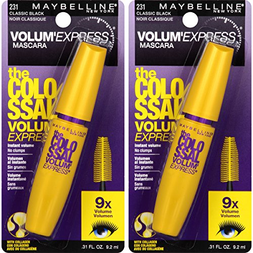 Maybelline Volum' Express Colossal Washable Mascara Makeup, Volumizing, Classic Black, 2 Count