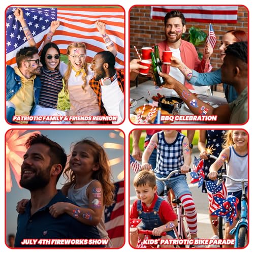 Partywind 60 Pcs 4th of July Glitter Tattoos - Patriotic Party Favors