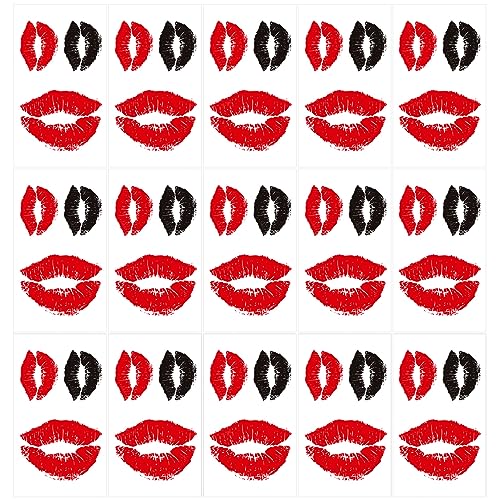 Lip Print Temporary Tattoos - 15 Sheets Waterproof Fake Tattoos