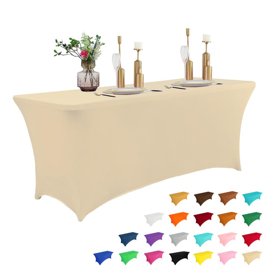 IVAPUPU 4FT Table Cloth for Rectangular Fitted Events Stretch Champagne Table Covers Washable Table Cover Spandex Tablecloth Table Protector for Party, Wedding, Cocktail, Banquet, Festival