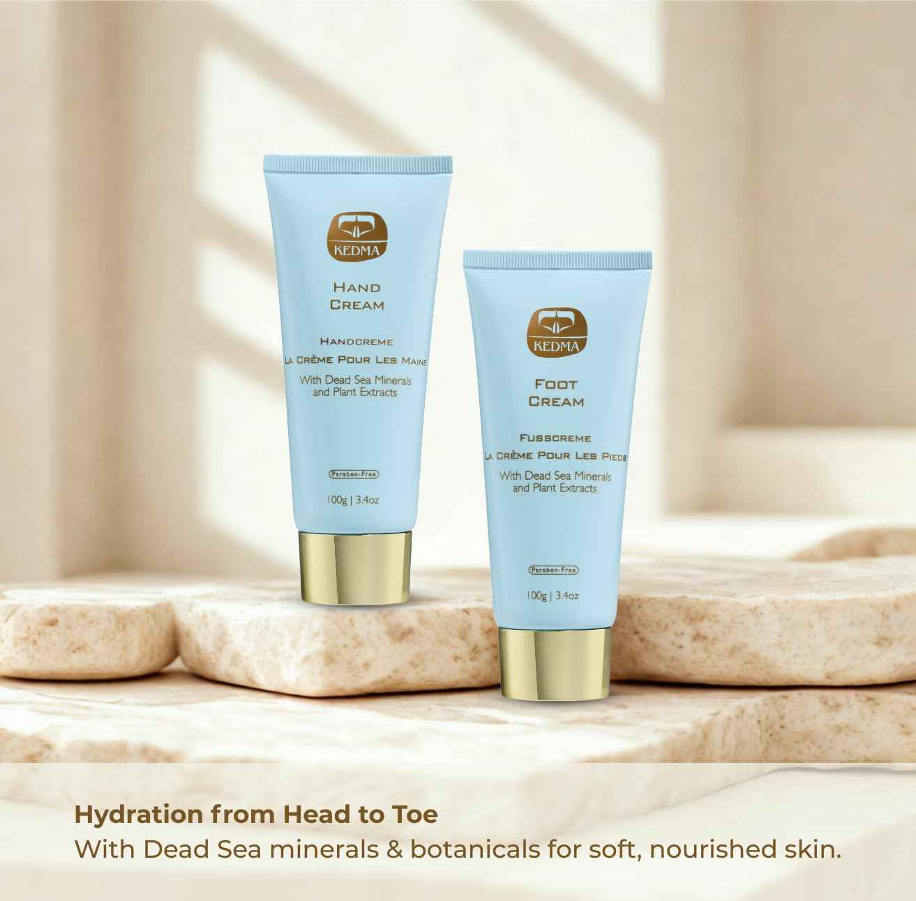 KEDMA Hand & Foot Cream Set – Daily Moisturizing Creams with Dead Sea Minerals, Aloe Vera & Olive Oil – Nourishing Skincare for Dry, Cracked Hands and Feet | 3.4 Oz each / 100g