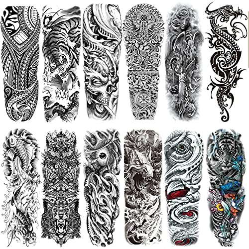 Halloween Full Arm Temporary Tattoos - 12 Sheets Waterproof