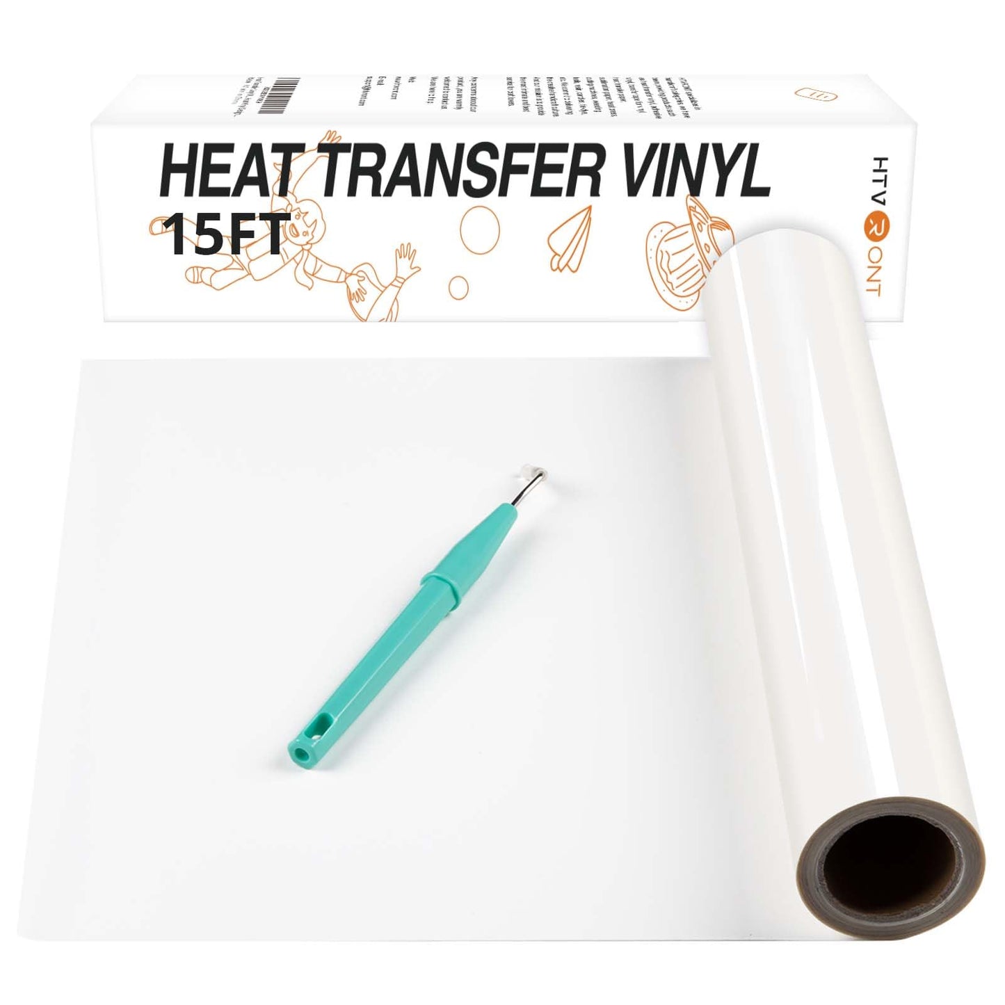 HTVRONT Heat Transfer Vinyl HTV Vinyl Rolls - 12" x 15FT Iron on Vinyl for Cricut & Silhouette Cameo, Heat Transfer Vinyl for Shirts - Easy to Cut & Weed for Heat Vinyl Design(Milky White)